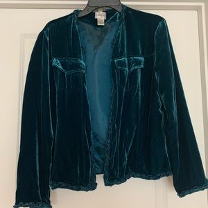 Chico’s ruffle lining velvet blazer, size 2, equivalent of size XL